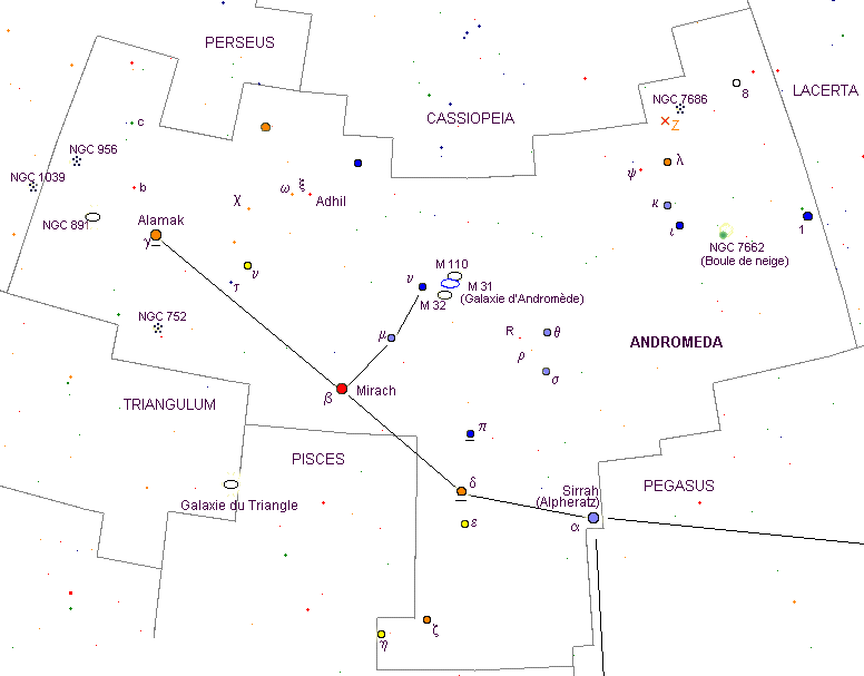 Carte de la constellation d'Andromède.