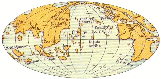 Carte du monde selon le Globe de Behaim.