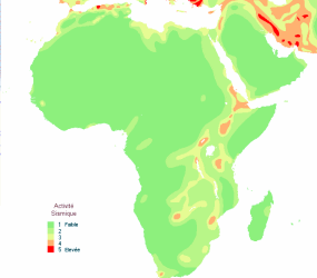 Carte des zones sismiques de l'Afrique.
