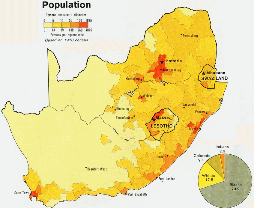 Carte de l'Afrique du Sud  (dmographie).