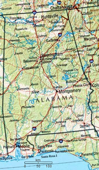 Carte de l'Alabama.