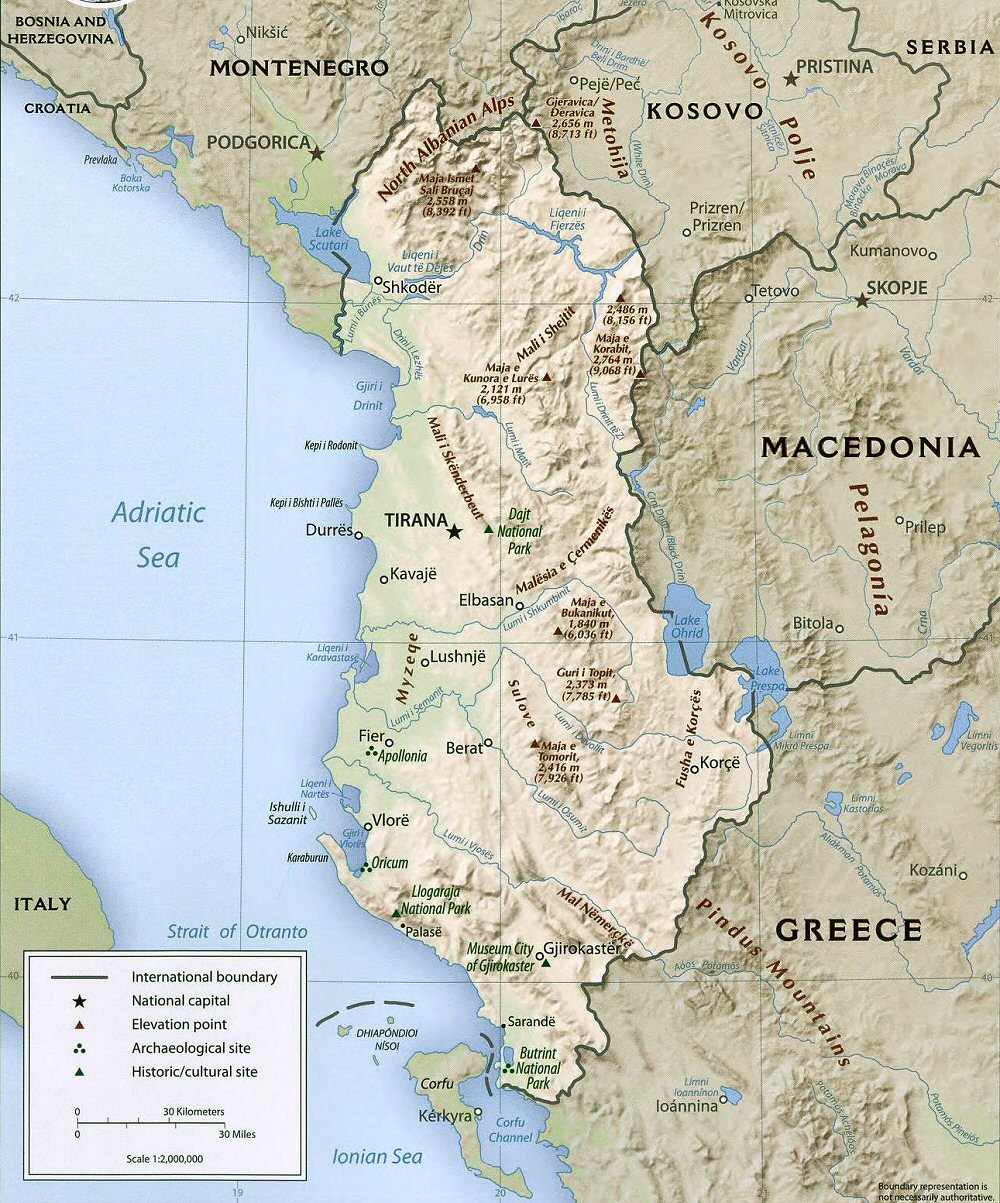 Carte de l'Albanie.
