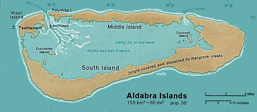Carte des Seychelles : les Aldabra.