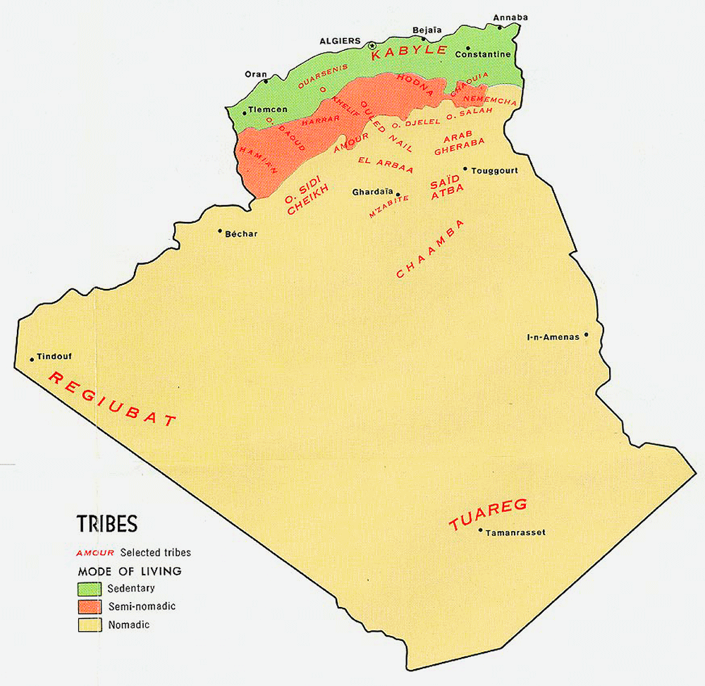 Carte de l'Algrie : l'ethnographie (les tribus).