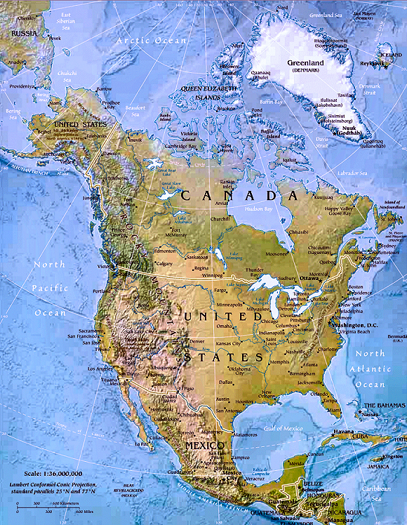 Carte de l'Amérique du Nord.