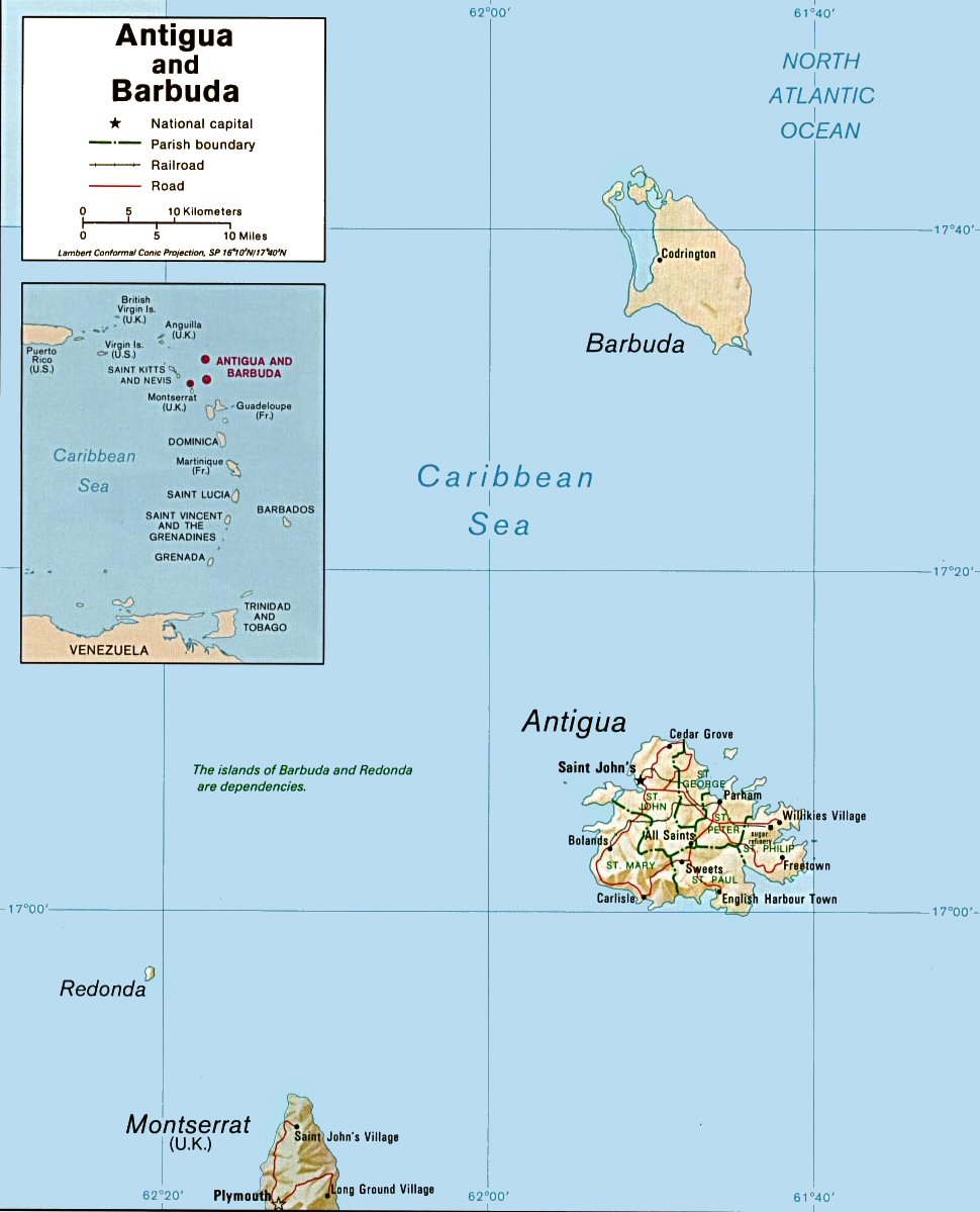 Carte d'Antigua et Barbuda.