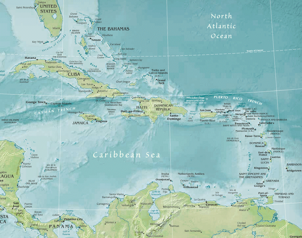 Carte des Antilles.