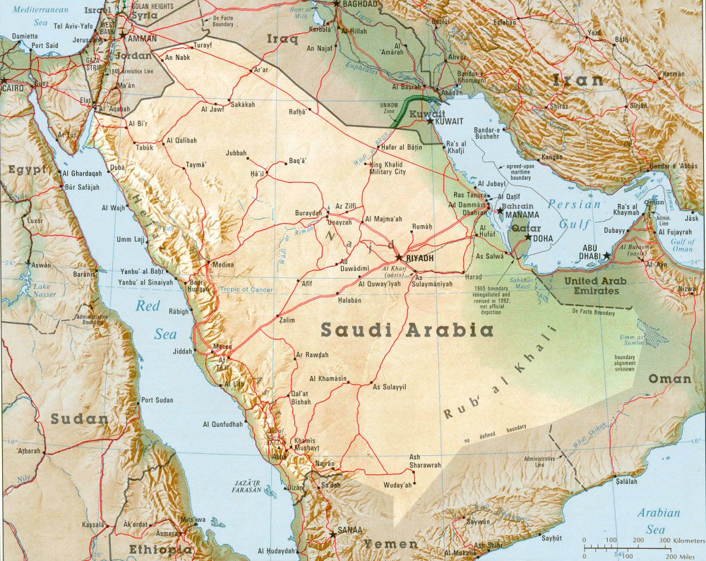 Carte de l'Arabie Saoudite.