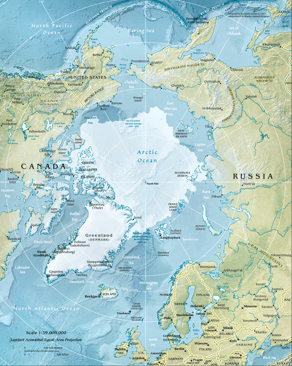 Carte de l'Arctique (physique).