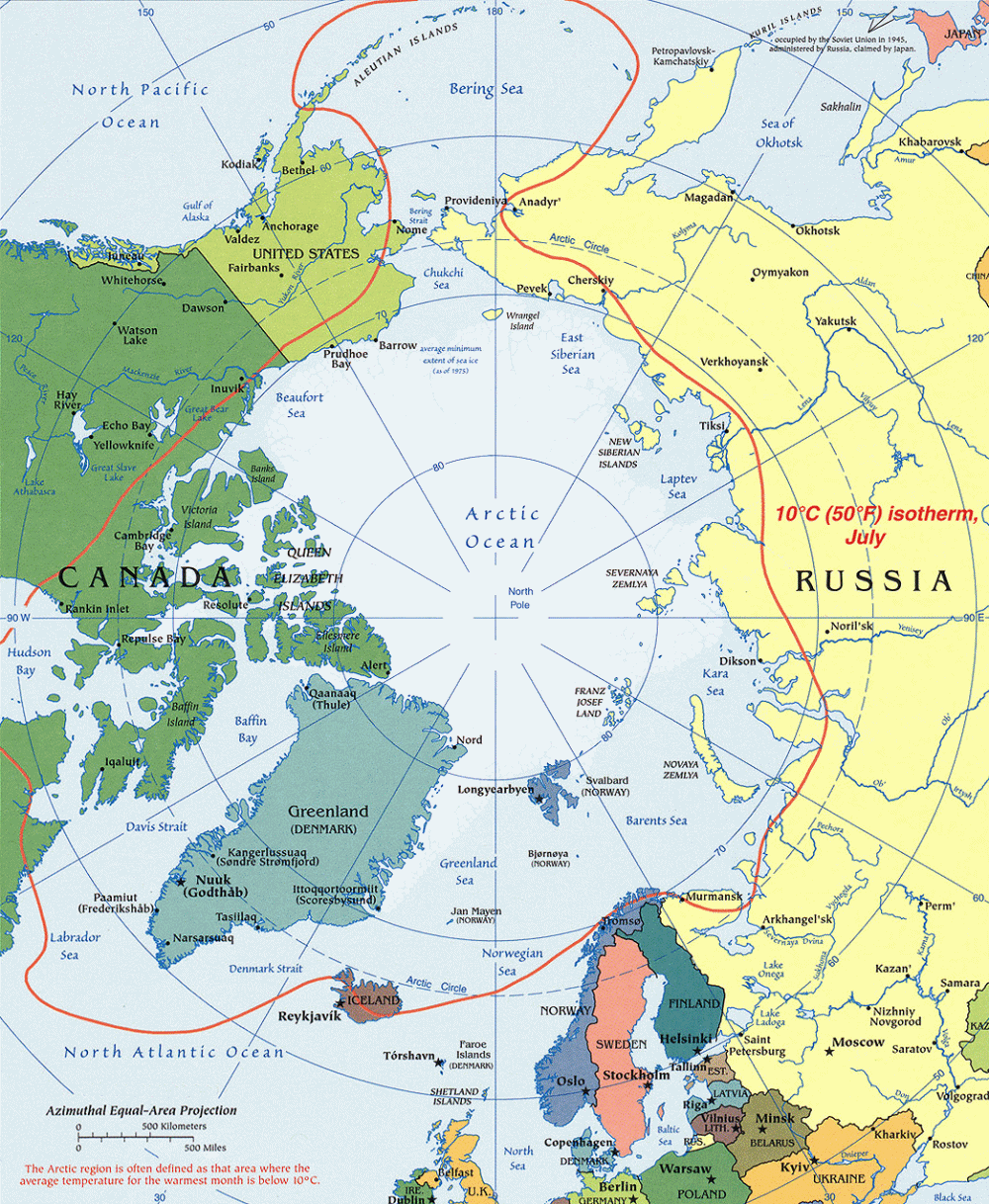 Carte politique de l'Arctique.