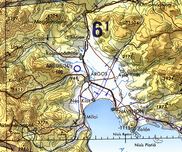 Carte d'Argos et des ses environs.