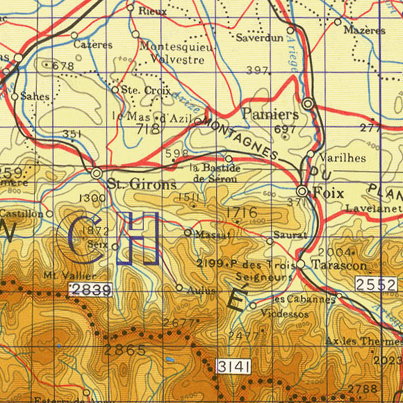 Carte de l'Ariège (partie centrale).