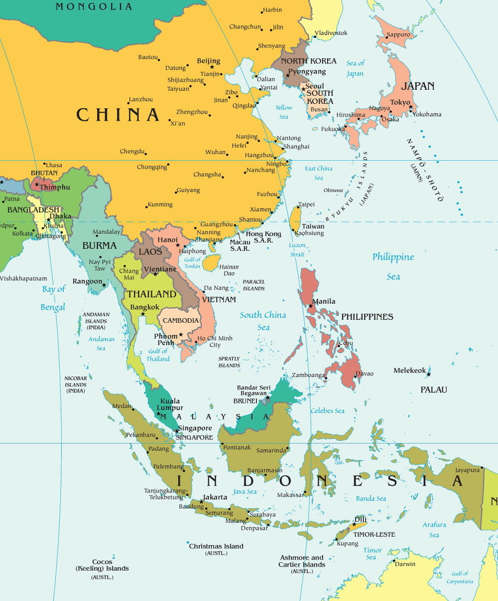 Carte de l'Asie orientale (politique).