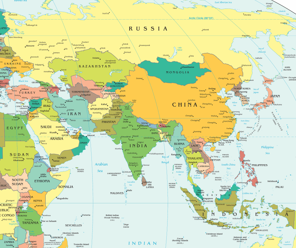 Carte de l'Asie (politique).