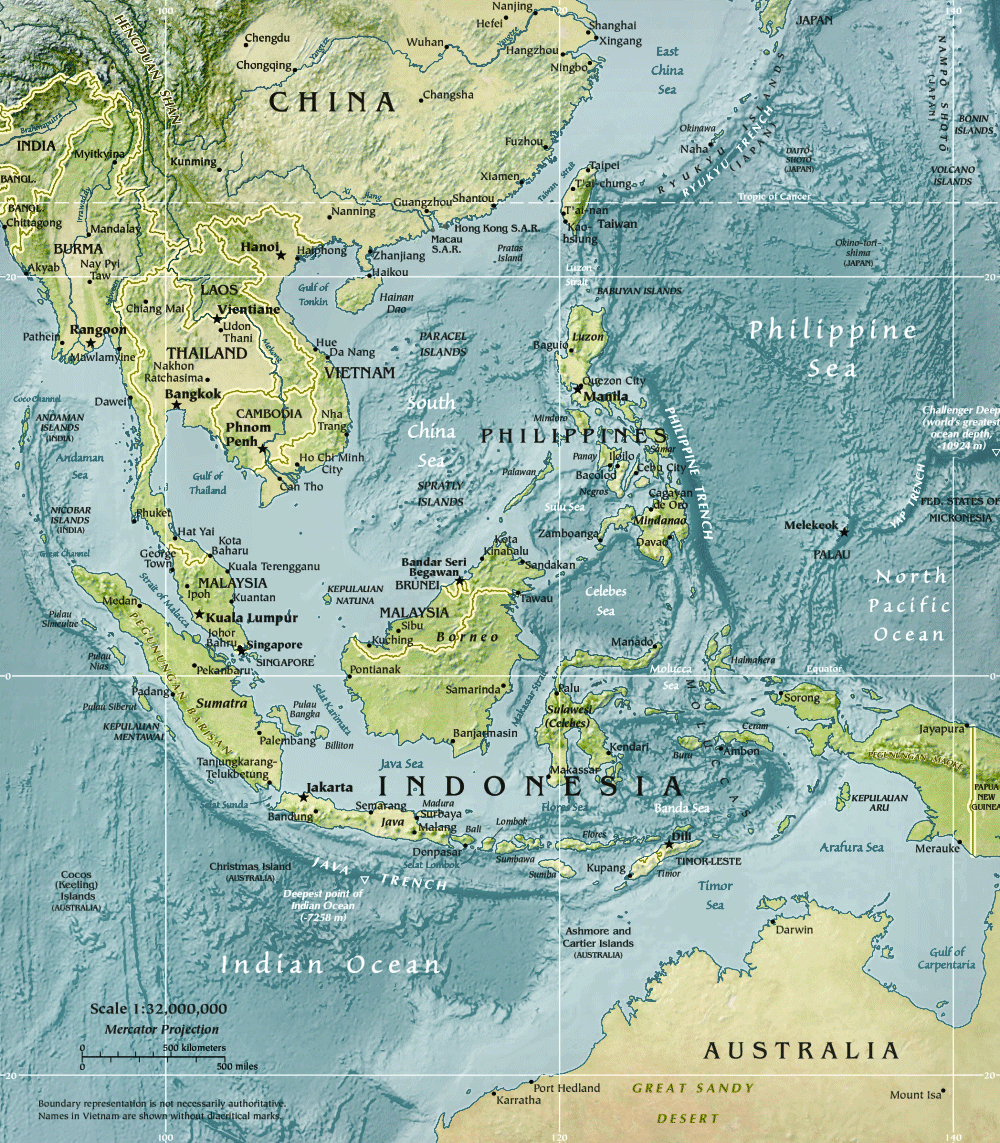 Carte de l'Asie  du Sud-Est (physique).