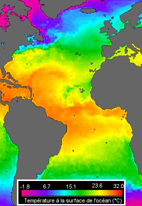Carte de la température de l'océan Atlantique
