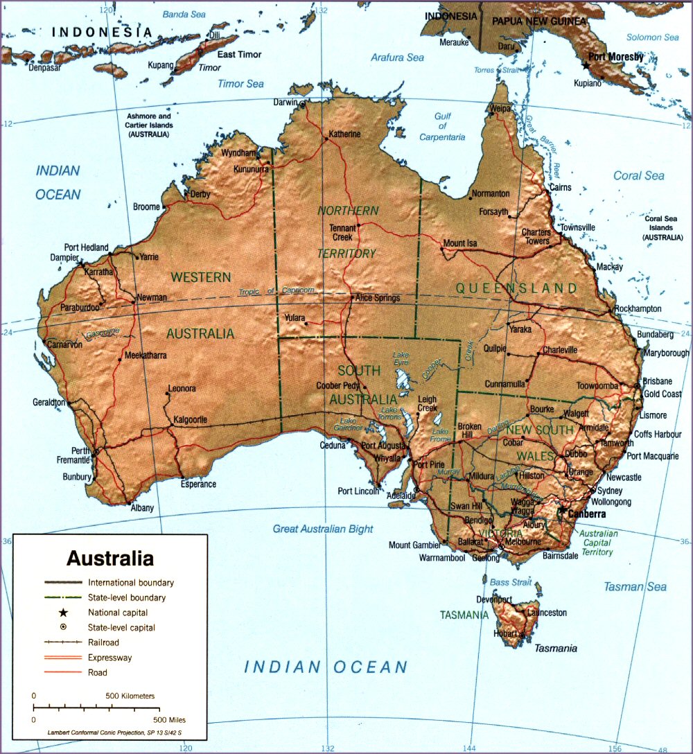 Carte de l'Australie (topographie).