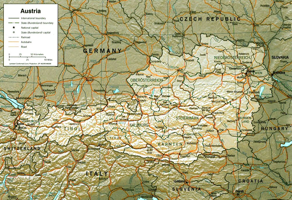Carte de l'Autriche (topographie).