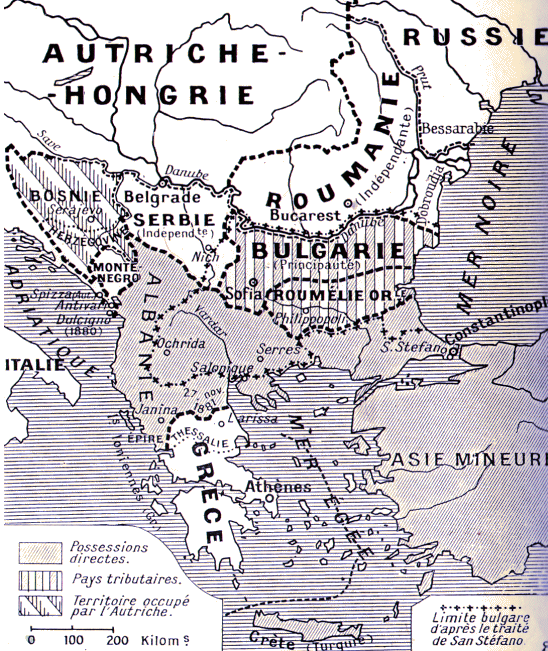 Les Balkans après le traité de Berlin (1878).
