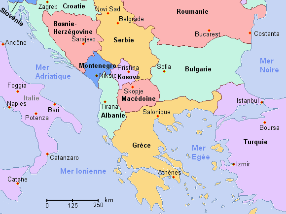Carte politique des Balkans.
