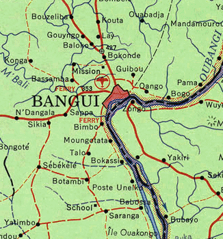 Carte de Bangui et de ses environs.