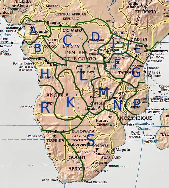 Zones de Guthrie : répartition des langues bantoues en Afrique.