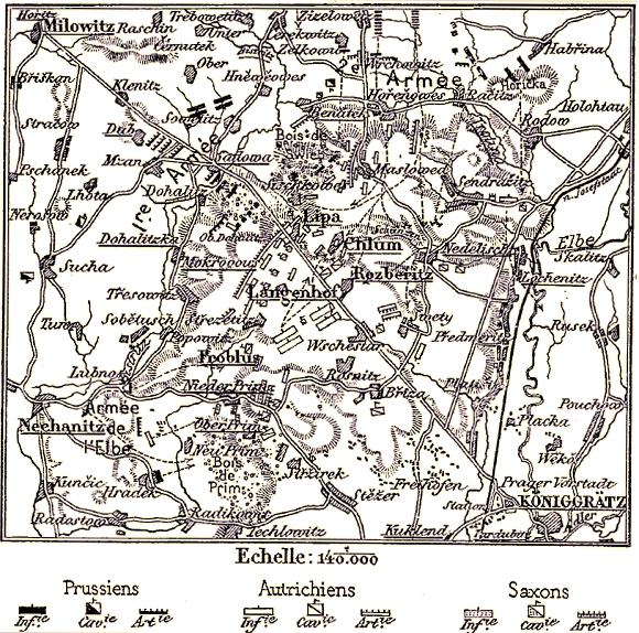 Carte de la bataille de Sadowa.