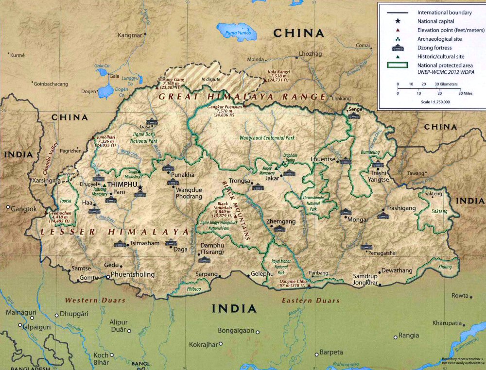 Carte du Bhoutan.