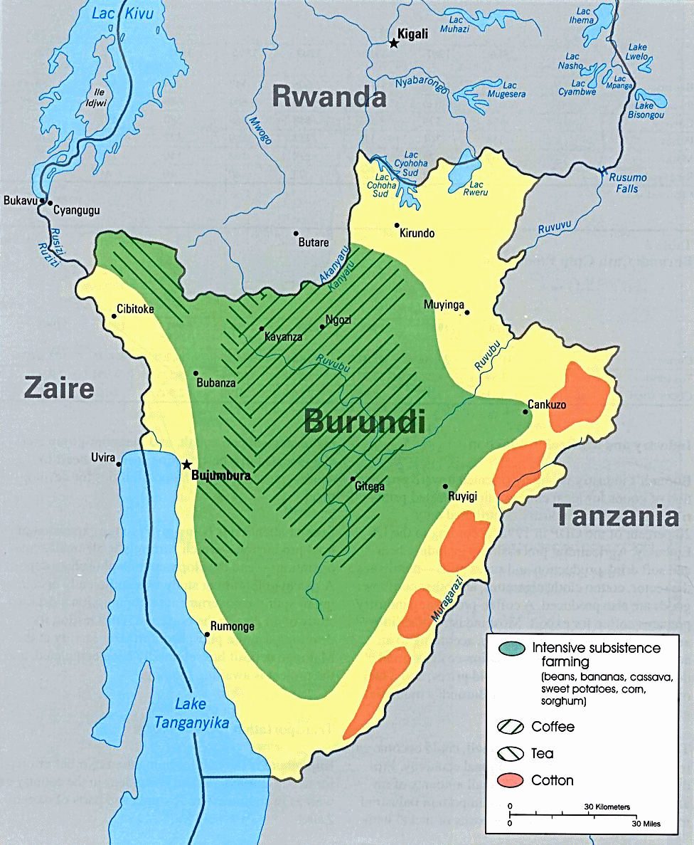 Carte du Burundi : l'agriculture.
