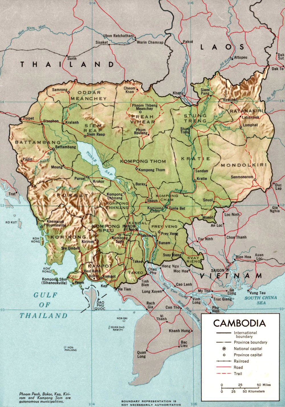 Carte du Cambodge (topographie).