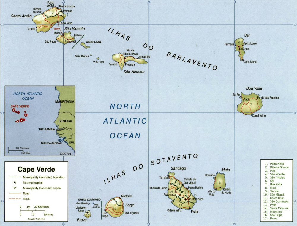 Carte des les du Cap Vert (topographie).