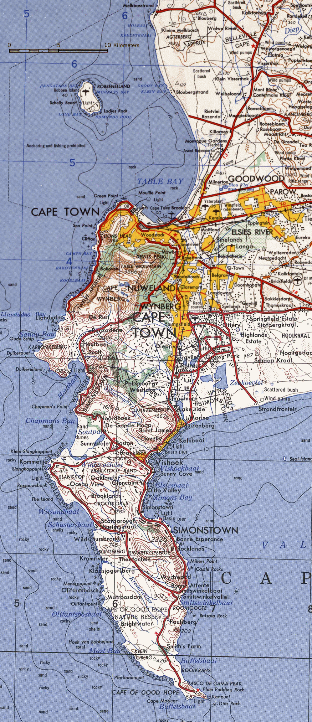 Carte de l'Afrique du Sud (Cape Town et le cap de Bonne Esprance).