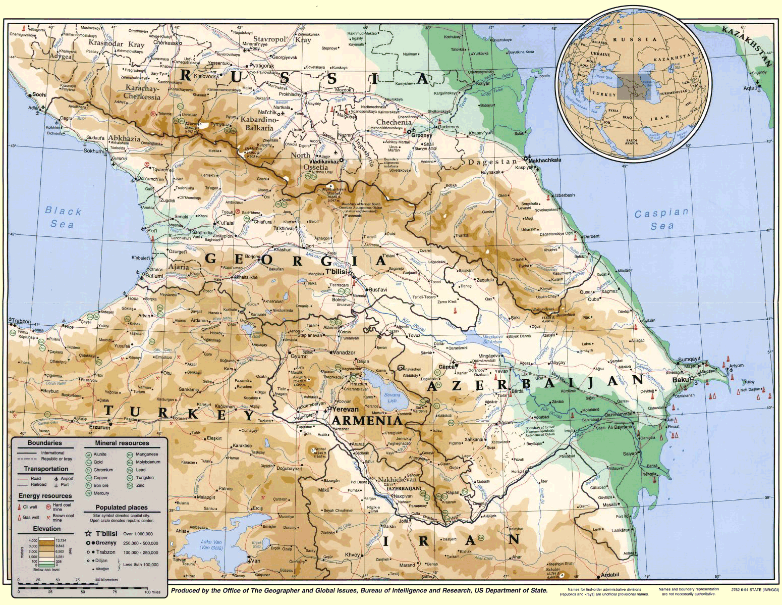 Carte de la région du Caucase.