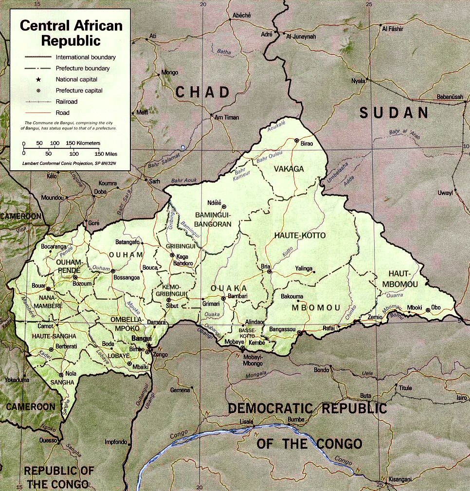 Carte de la Rpublique Centrafricaine.