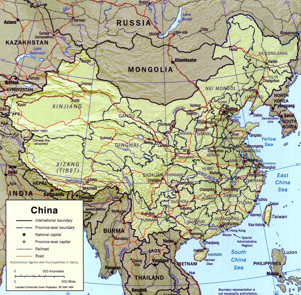 Carte de la Chine (topographie).