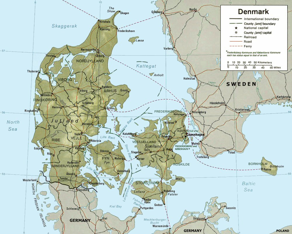 Carte du Danemark (gographie).