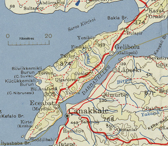 Carte des Dardanelles.
