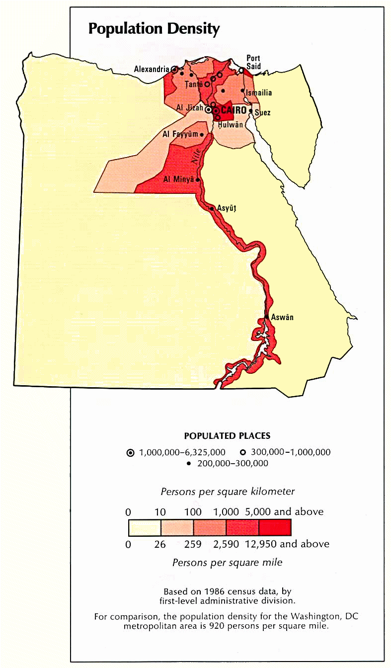 Carte de l'Egypte (dmographie).