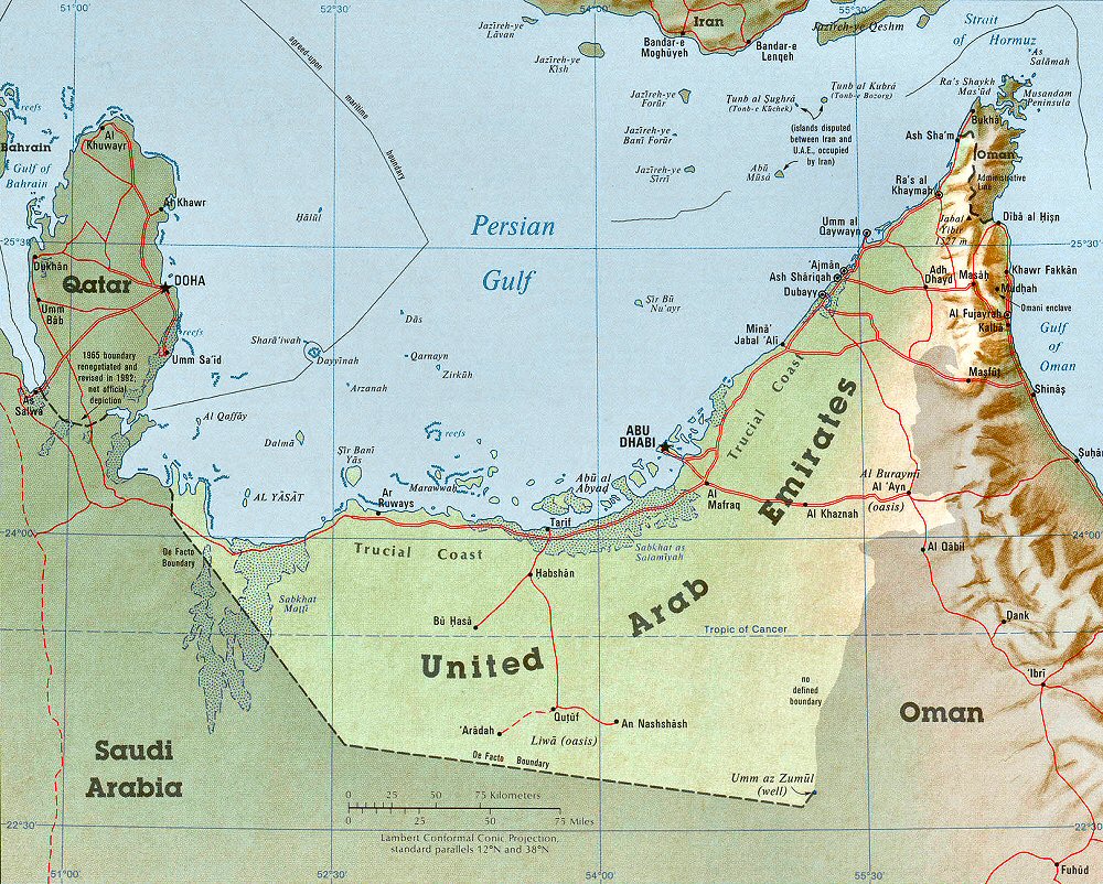 Carte des Emirats Arabes Unis.