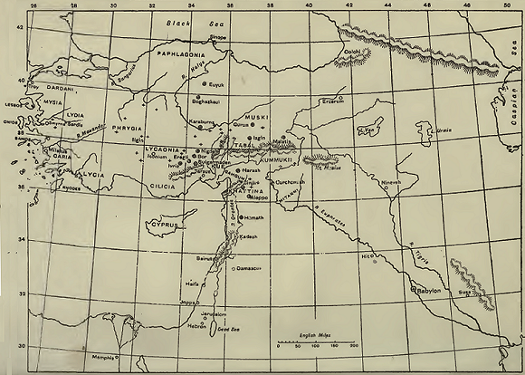 Carte des sites de l'Empire Hittite.