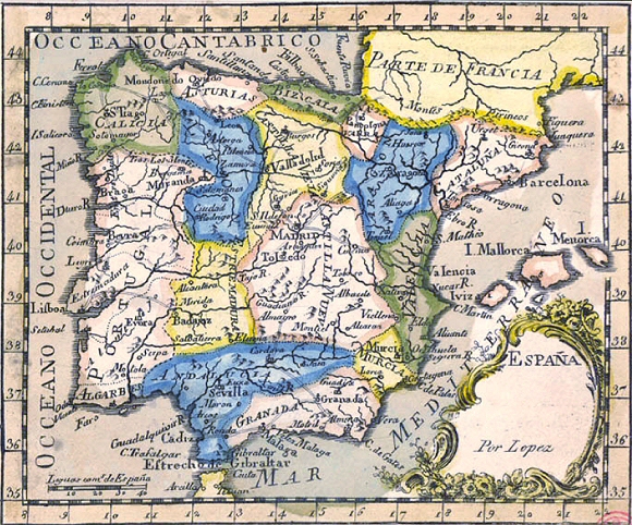 Ancienne carte d'Espagne.