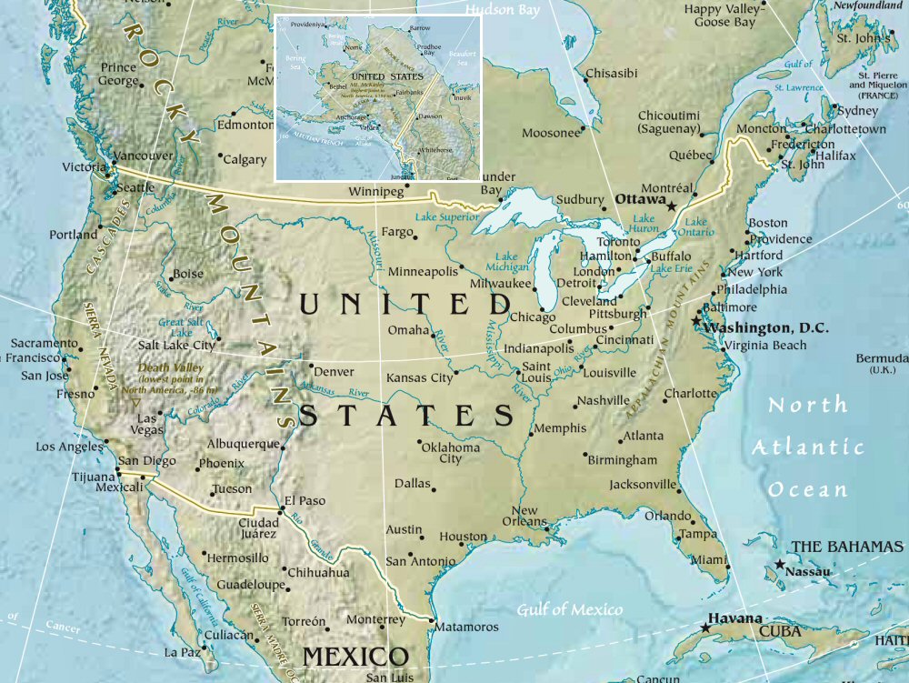 Carte des Etats-Unis.