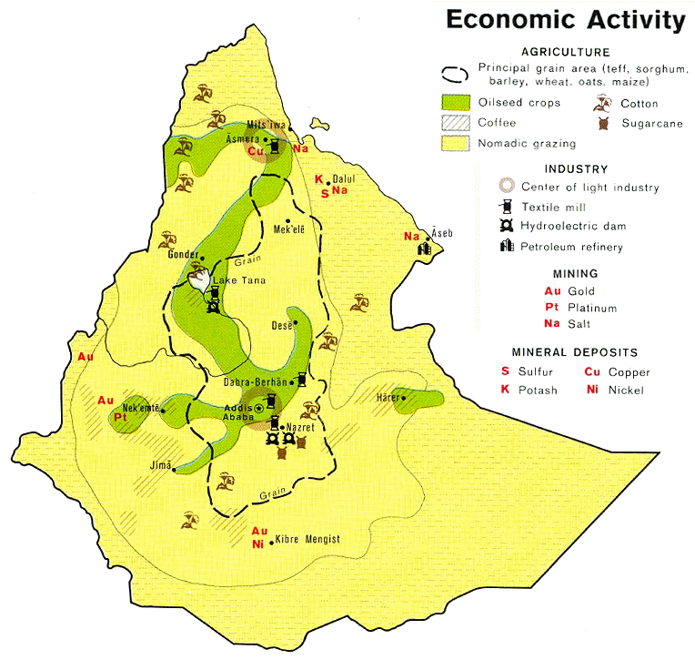 Carte de l'Ethiopie et de l'Erythrée (économie).