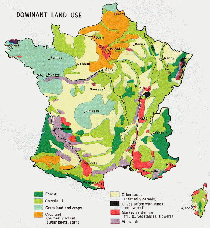 Carte de la France :agriculture et utilisation des sols.