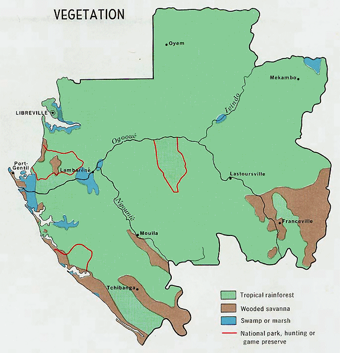 Carte du Gabon : zones de végétation.
