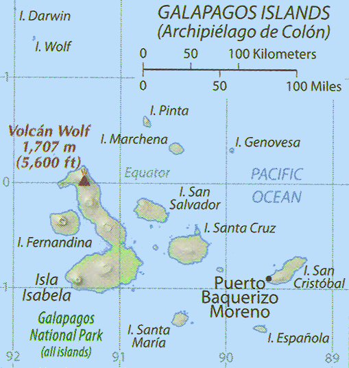 Carte des îles Galapagos.
