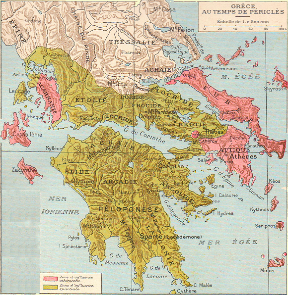 Carte de la Grèce au temps de Périclès.