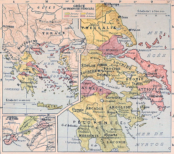 Carte de la Grèce au temps de Périclès.