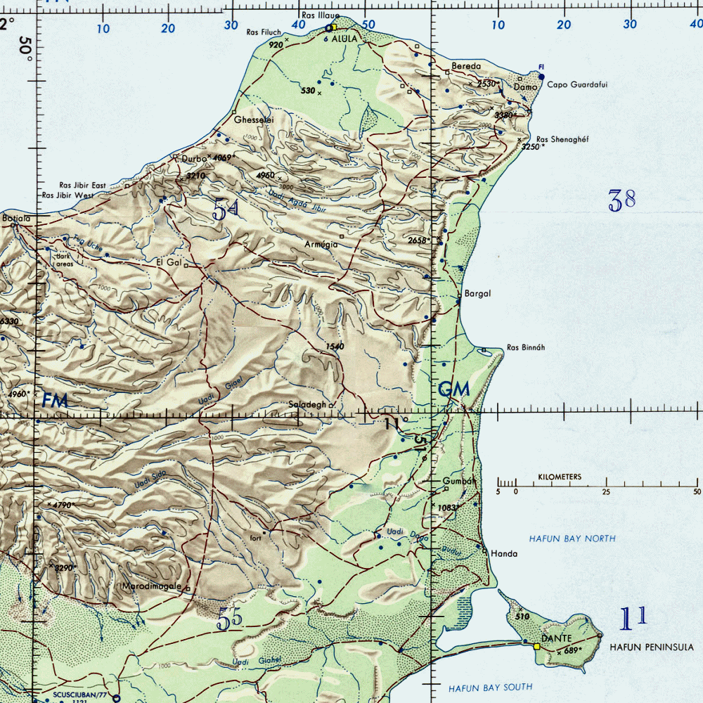 Carte de la Somalie (région du cap Guardafui).