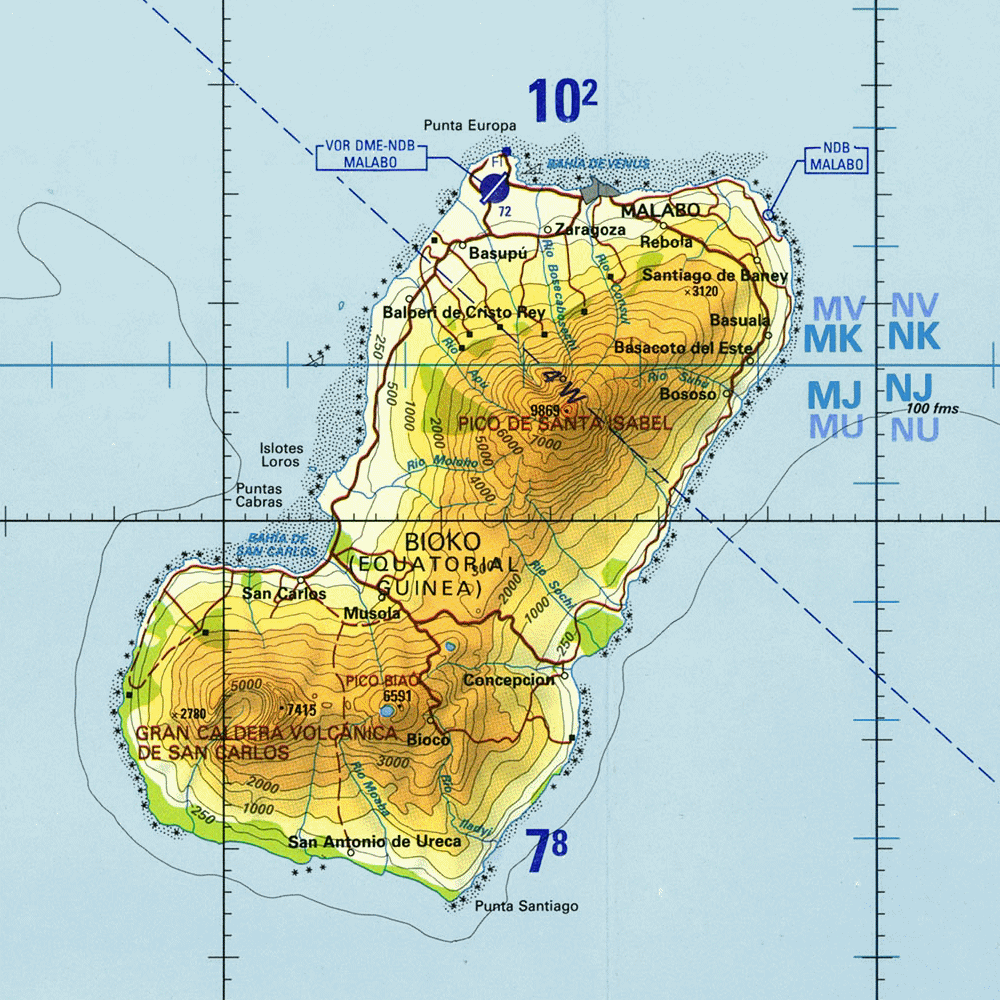 Carte topographique de la Guine Equatoriale (Bioko).
